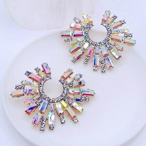 Iridescent Rhinestone Sunburst Earrings